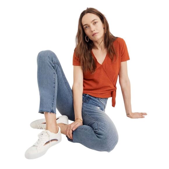 Madewell Burnt Orange “Texture & Thread” Wrap Side Tie Blouse - Picture 4 of 12